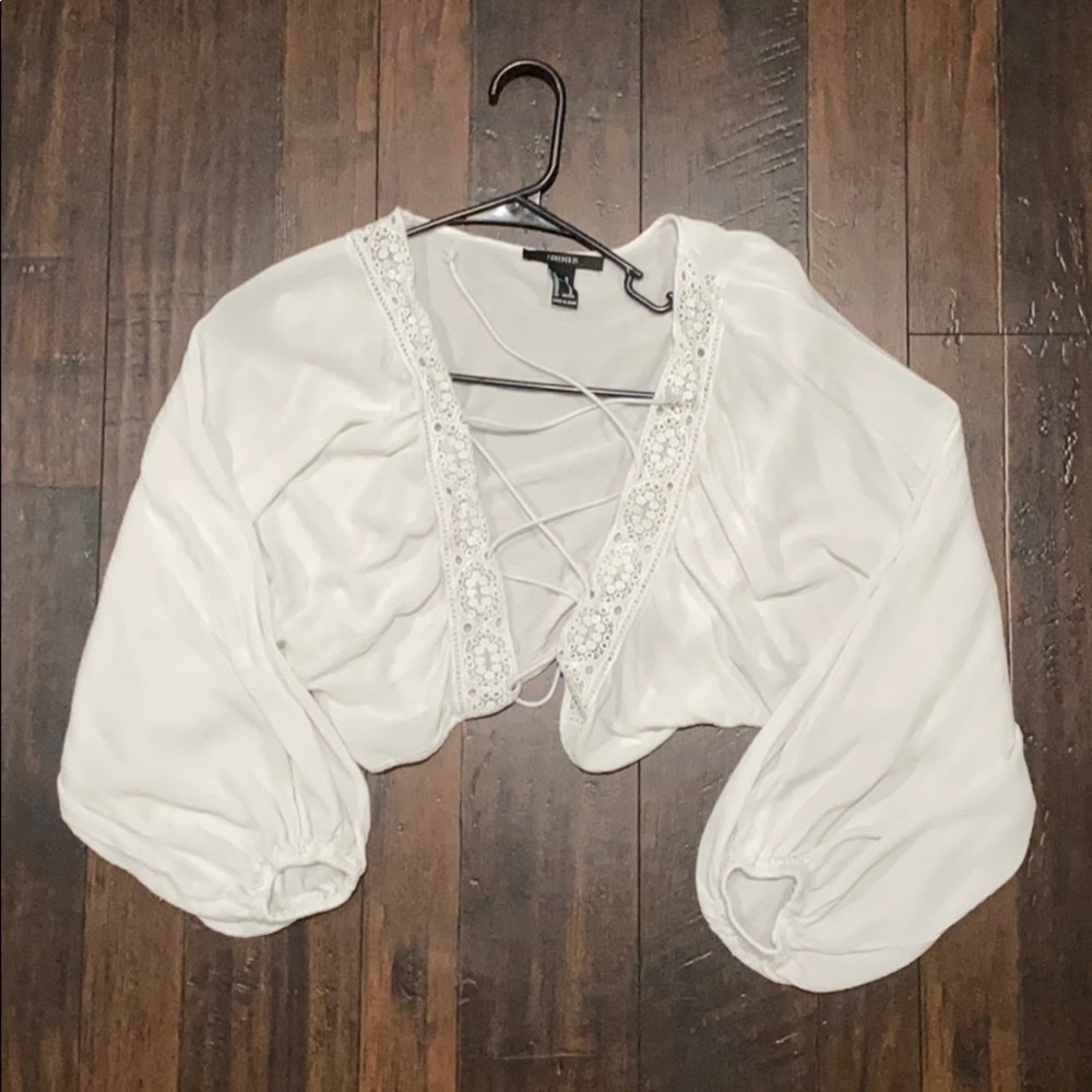 White tie up eyelit crop top